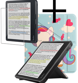 NoXx NoXx Kobo Libra Colour Hoesje Trifold Met Screenprotector - Eenhoorn