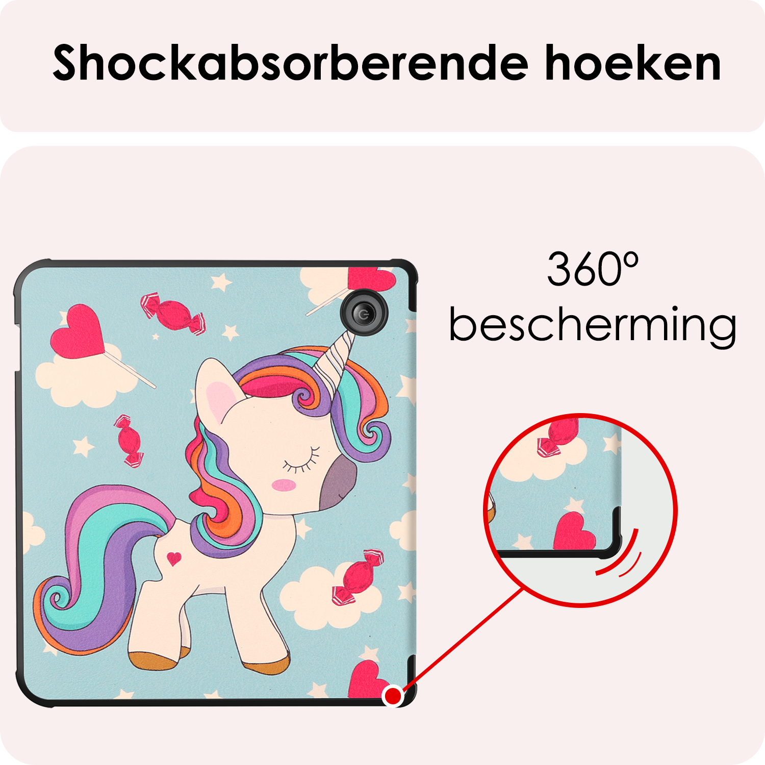 NoXx Hoes Geschikt voor Kobo Libra Colour Hoesje Bookcase Cover Book Case Hoes Cover Trifold Met Screenprotector - Eenhoorn