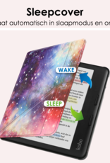 NoXx Hoes Geschikt voor Kobo Libra Colour Hoesje Bookcase Cover Book Case Hoes Cover Trifold Met Screenprotector - Galaxy