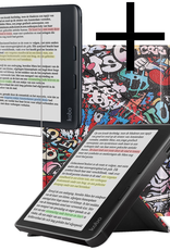 NoXx Hoes Geschikt voor Kobo Libra Colour Hoesje Bookcase Cover Book Case Hoes Cover Trifold Met Screenprotector - Graffity