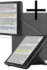 NoXx Hoes Geschikt voor Kobo Libra Colour Hoesje Bookcase Cover Book Case Hoes Cover Trifold Met Screenprotector - Grijs