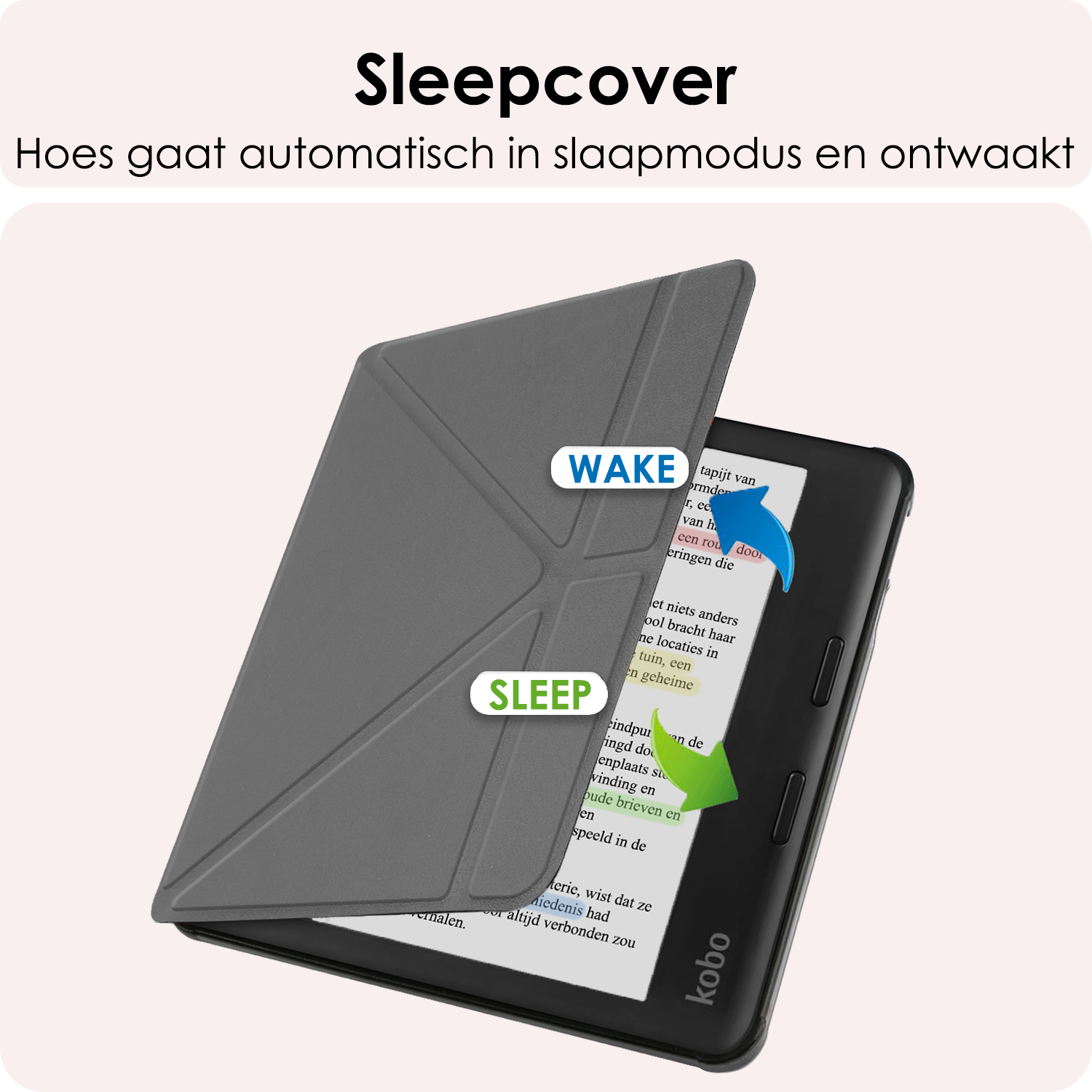 NoXx Hoes Geschikt voor Kobo Libra Colour Hoesje Bookcase Cover Book Case Hoes Cover Trifold Met Screenprotector - Grijs
