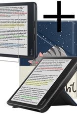 NoXx Hoes Geschikt voor Kobo Libra Colour Hoesje Bookcase Cover Book Case Hoes Cover Trifold Met Screenprotector - Kat