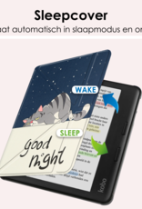 NoXx Hoes Geschikt voor Kobo Libra Colour Hoesje Bookcase Cover Book Case Hoes Cover Trifold Met Screenprotector - Kat