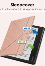 NoXx Hoes Geschikt voor Kobo Libra Colour Hoesje Bookcase Cover Book Case Hoes Cover Trifold Met Screenprotector - Rosé Goud