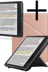 NoXx Hoes Geschikt voor Kobo Libra Colour Hoesje Bookcase Cover Book Case Hoes Cover Trifold Met Screenprotector - Rosé Goud