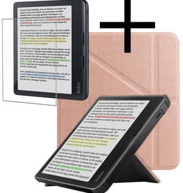NoXx NoXx Kobo Libra Colour Hoesje Trifold Met Screenprotector - Rose Goud