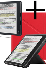 NoXx Hoes Geschikt voor Kobo Libra Colour Hoesje Bookcase Cover Book Case Hoes Cover Trifold Met Screenprotector - Rood