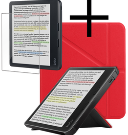 NoXx NoXx Kobo Libra Colour Hoesje Trifold Met Screenprotector - Rood