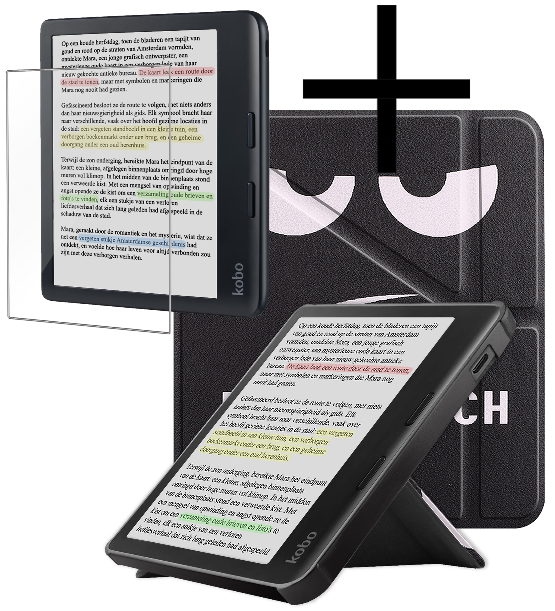 NoXx Hoes Geschikt voor Kobo Libra Colour Hoesje Bookcase Cover Book Case Hoes Cover Trifold Met Screenprotector - Don't Touch Me