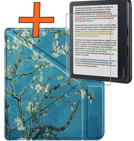 Nomfy Nomfy Kobo Libra Colour Hoesje Trifold Met Screenprotector - Bloesem