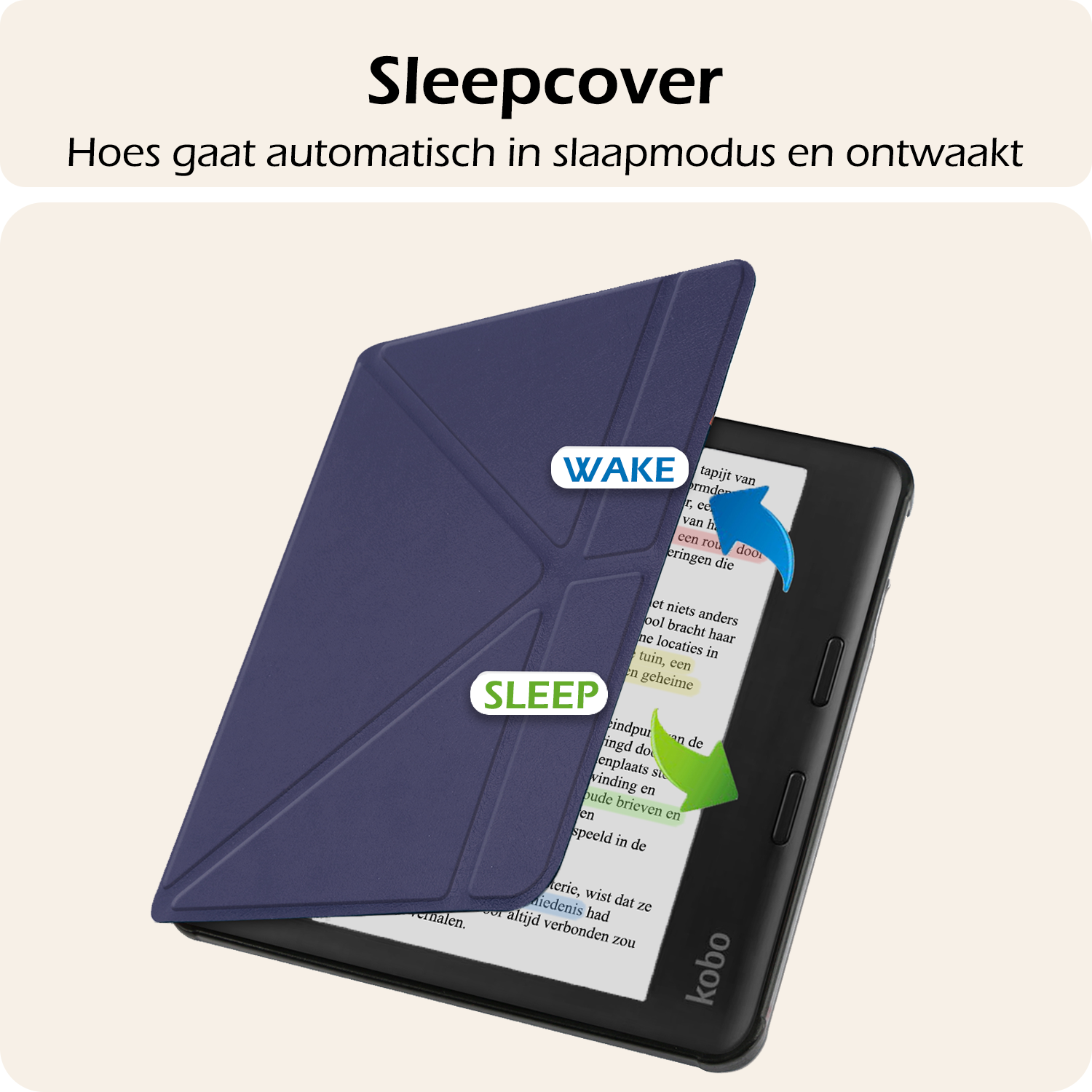 Nomfy Hoesje Geschikt voor Kobo Libra Colour Hoes Book Case Trifold - Hoes Geschikt voor Kobo Libra Colour Hoesje Book Cover Met Screenprotector - Donkerblauw