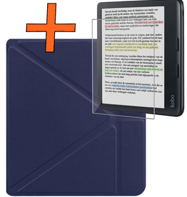 Nomfy Nomfy Kobo Libra Colour Hoesje Trifold Met Screenprotector - Donkerblauw