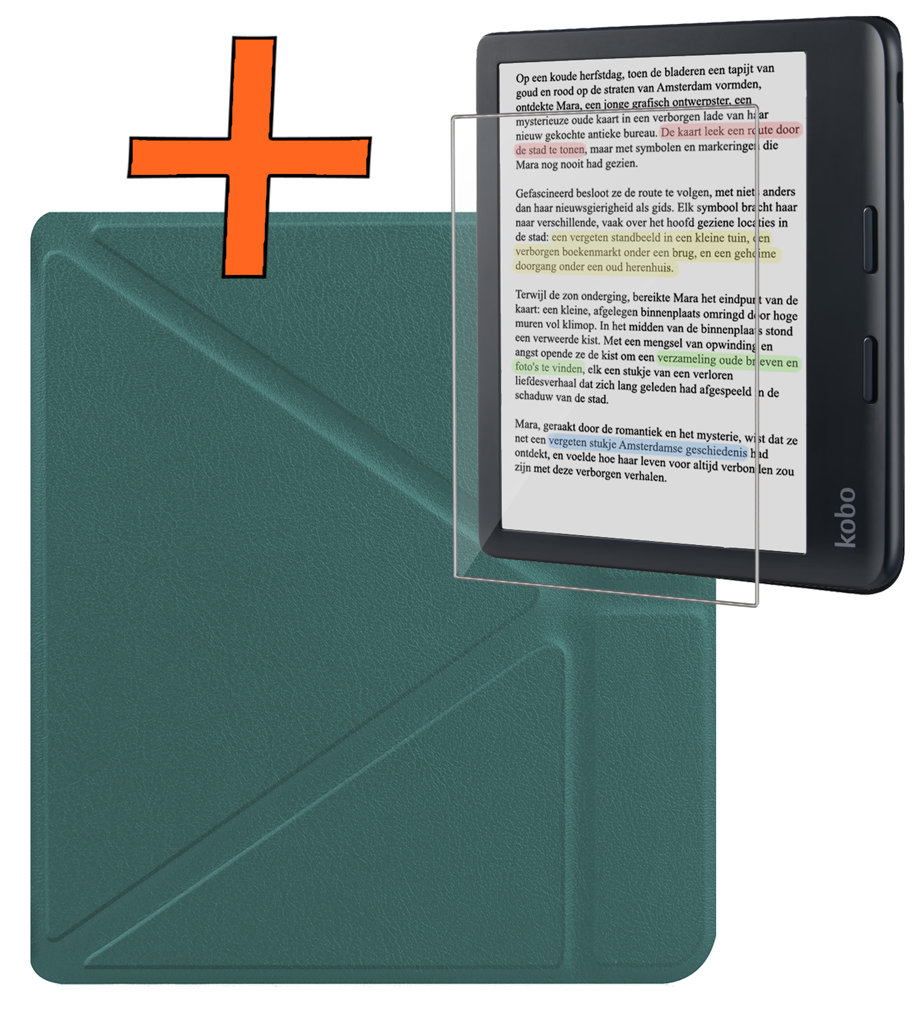 Nomfy Hoesje Geschikt voor Kobo Libra Colour Hoes Book Case Trifold - Hoes Geschikt voor Kobo Libra Colour Hoesje Book Cover Met Screenprotector - Donkergroen