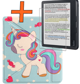 Nomfy Nomfy Kobo Libra Colour Hoesje Trifold Met Screenprotector - Eenhoorn