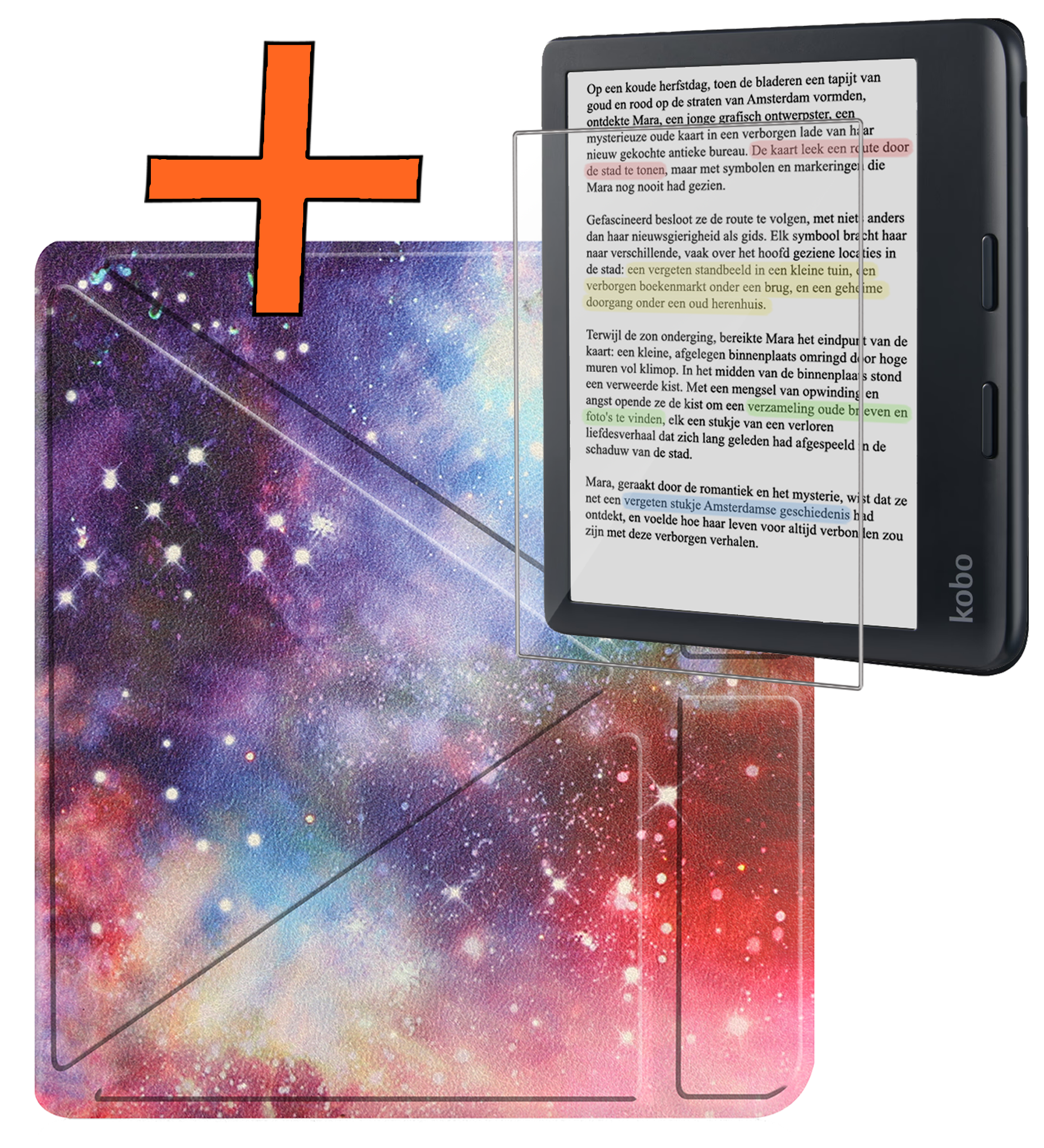 Nomfy Hoesje Geschikt voor Kobo Libra Colour Hoes Book Case Trifold - Hoes Geschikt voor Kobo Libra Colour Hoesje Book Cover Met Screenprotector - Galaxy