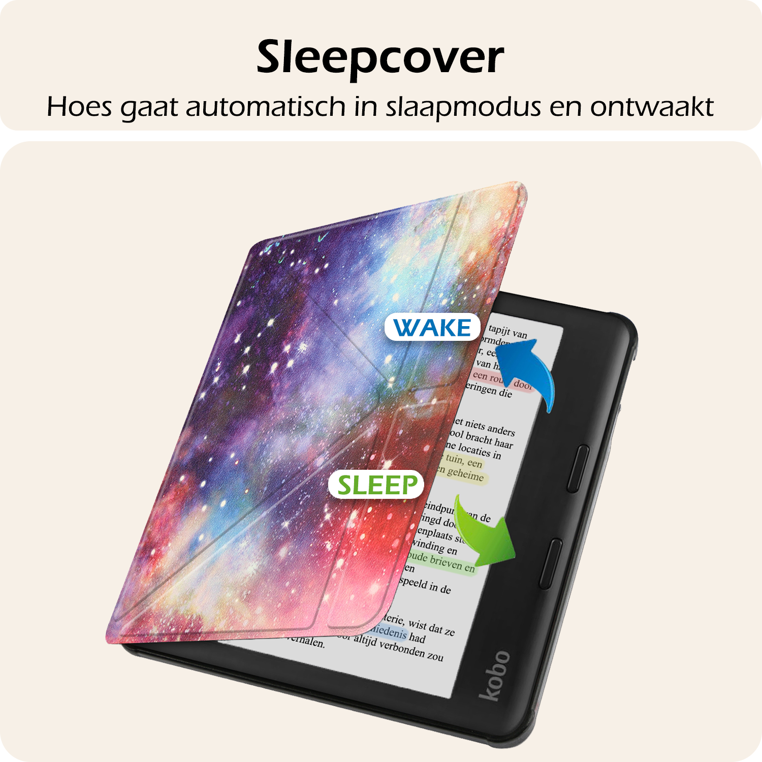 Nomfy Hoesje Geschikt voor Kobo Libra Colour Hoes Book Case Trifold - Hoes Geschikt voor Kobo Libra Colour Hoesje Book Cover Met Screenprotector - Galaxy