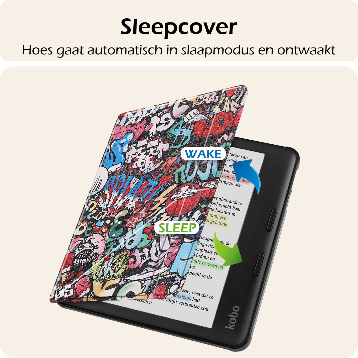 Nomfy Hoesje Geschikt voor Kobo Libra Colour Hoes Book Case Trifold - Hoes Geschikt voor Kobo Libra Colour Hoesje Book Cover Met Screenprotector - Graffity