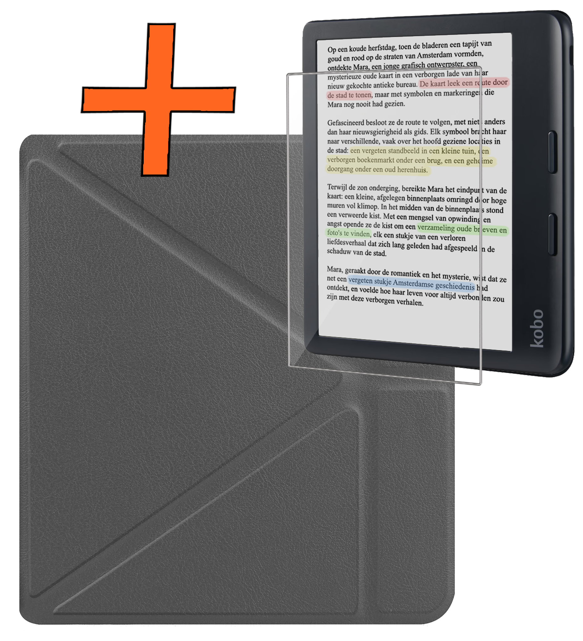 Nomfy Hoesje Geschikt voor Kobo Libra Colour Hoes Book Case Trifold - Hoes Geschikt voor Kobo Libra Colour Hoesje Book Cover Met Screenprotector - Grijs