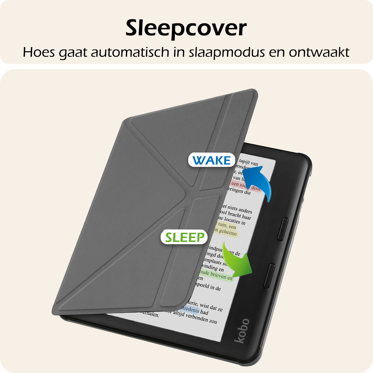 Nomfy Hoesje Geschikt voor Kobo Libra Colour Hoes Book Case Trifold - Hoes Geschikt voor Kobo Libra Colour Hoesje Book Cover Met Screenprotector - Grijs