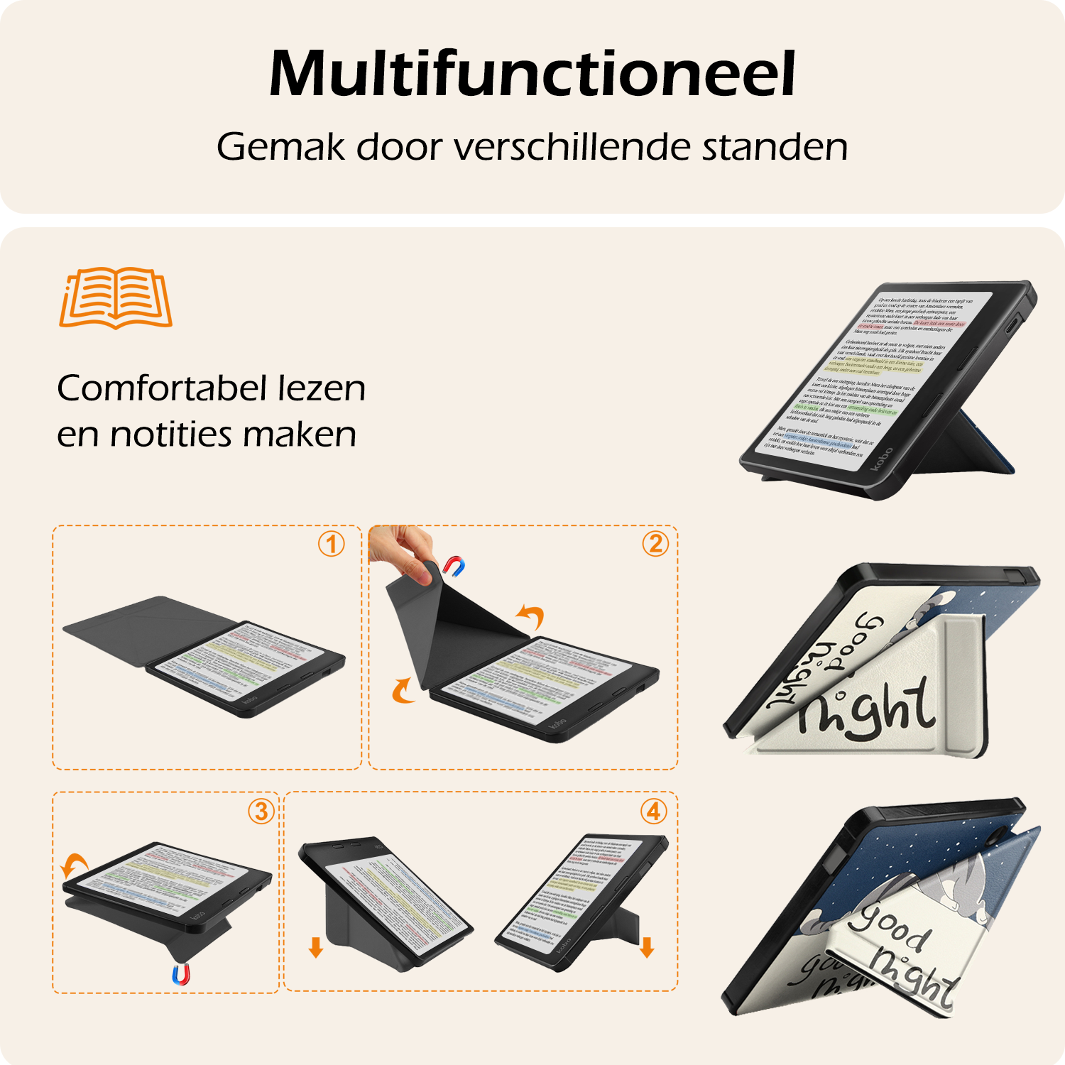 Nomfy Hoesje Geschikt voor Kobo Libra Colour Hoes Book Case Trifold - Hoes Geschikt voor Kobo Libra Colour Hoesje Book Cover Met Screenprotector - Kat