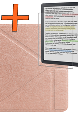 Nomfy Hoesje Geschikt voor Kobo Libra Colour Hoes Book Case Trifold - Hoes Geschikt voor Kobo Libra Colour Hoesje Book Cover Met Screenprotector - Rosé Goud