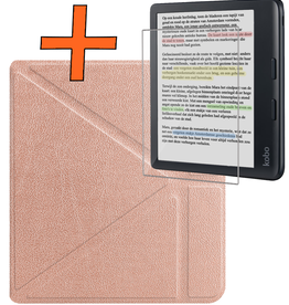 Nomfy Nomfy Kobo Libra Colour Hoesje Trifold Met Screenprotector - Rose Goud