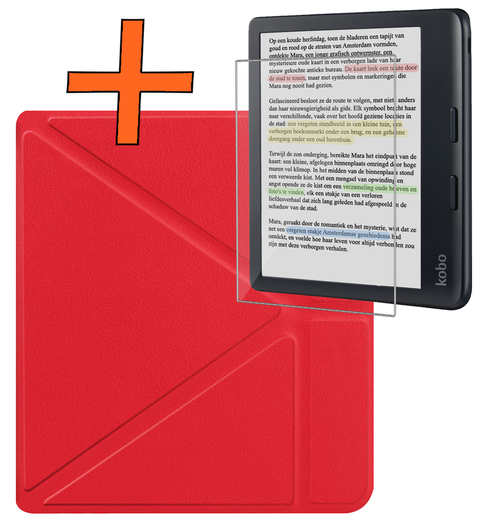Nomfy Hoesje Geschikt voor Kobo Libra Colour Hoes Book Case Trifold - Hoes Geschikt voor Kobo Libra Colour Hoesje Book Cover Met Screenprotector - Rood