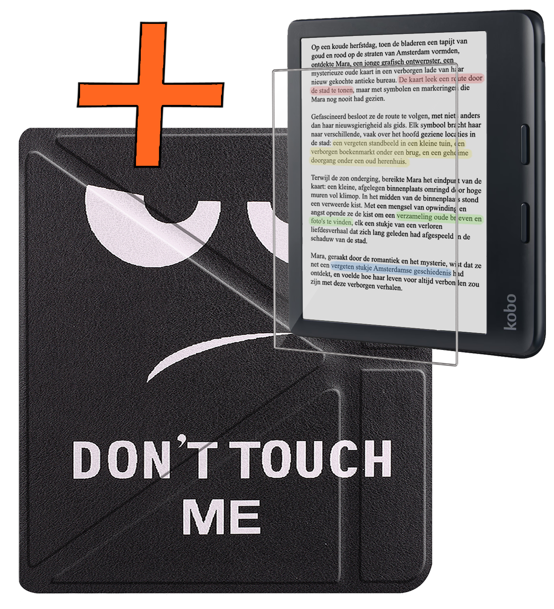 Nomfy Hoesje Geschikt voor Kobo Libra Colour Hoes Book Case Trifold - Hoes Geschikt voor Kobo Libra Colour Hoesje Book Cover Met Screenprotector - Don't Touch Me