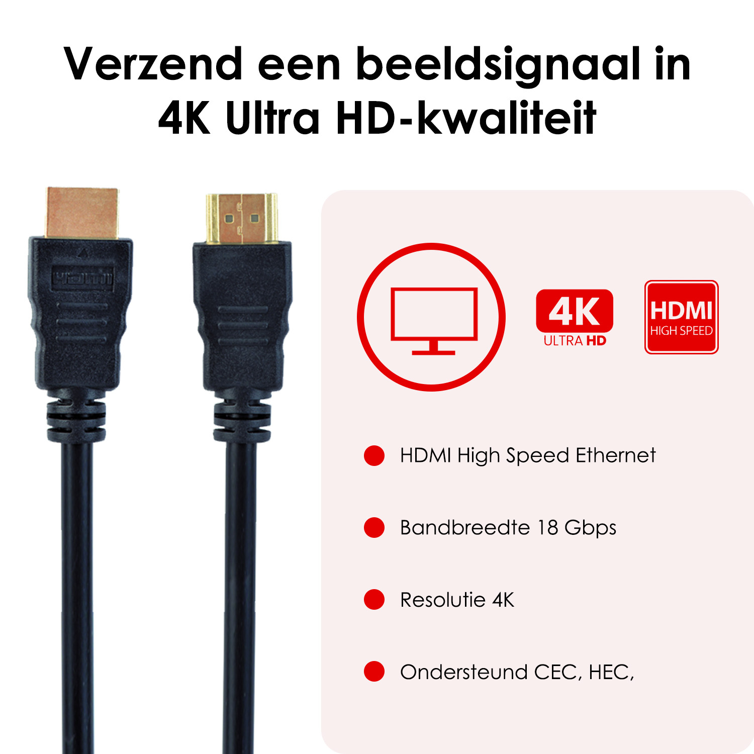 NoXx HDMI naar HDMI Kabel 1 Meter - HDMI-kabels 4K HDMI naar HDMI 1080p HD Kwaliteit - Zwart