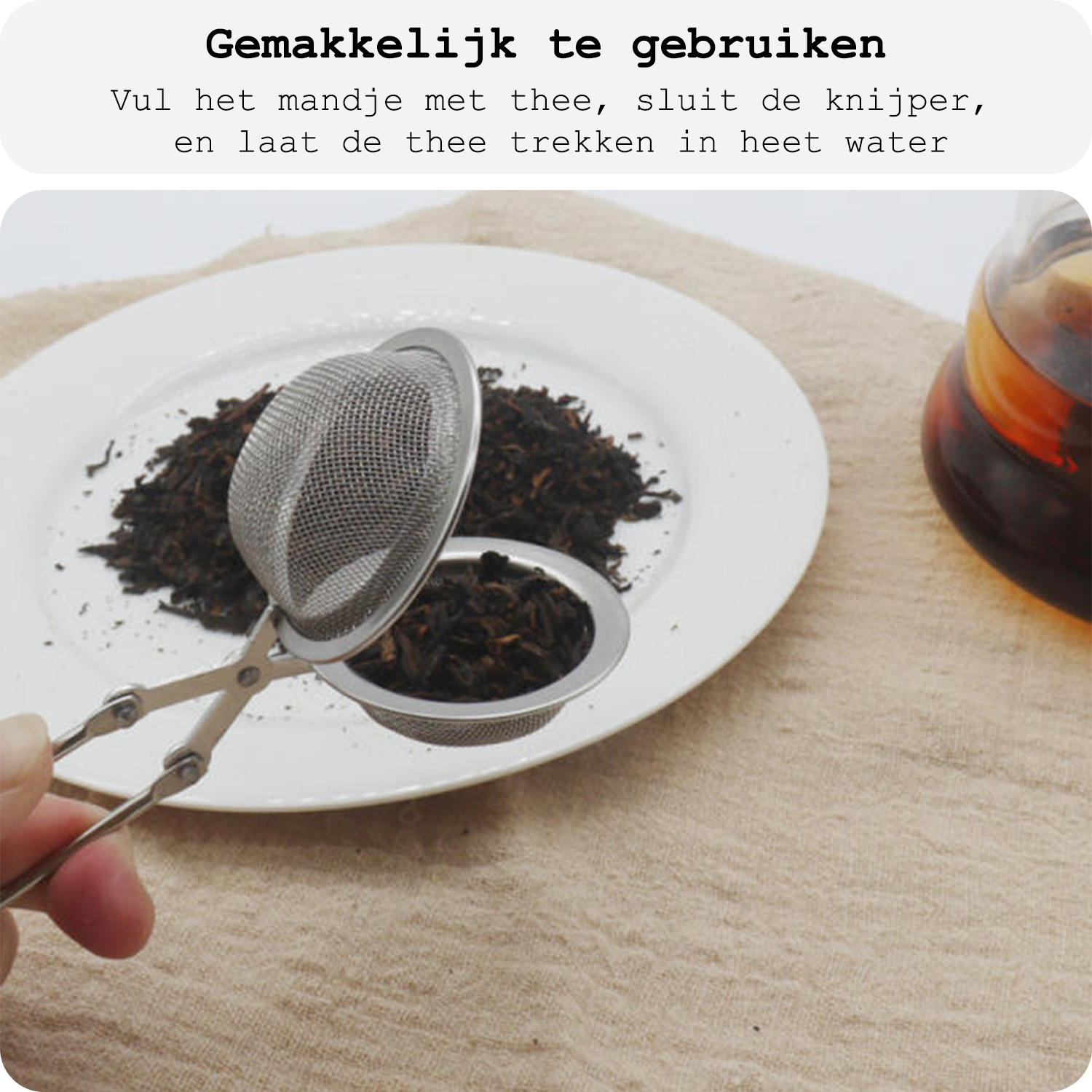 BASEY. Theezeef met Handgreep Theefilter RVS - Thee Ei Theezeefjes voor Losse Thee -  Zilver