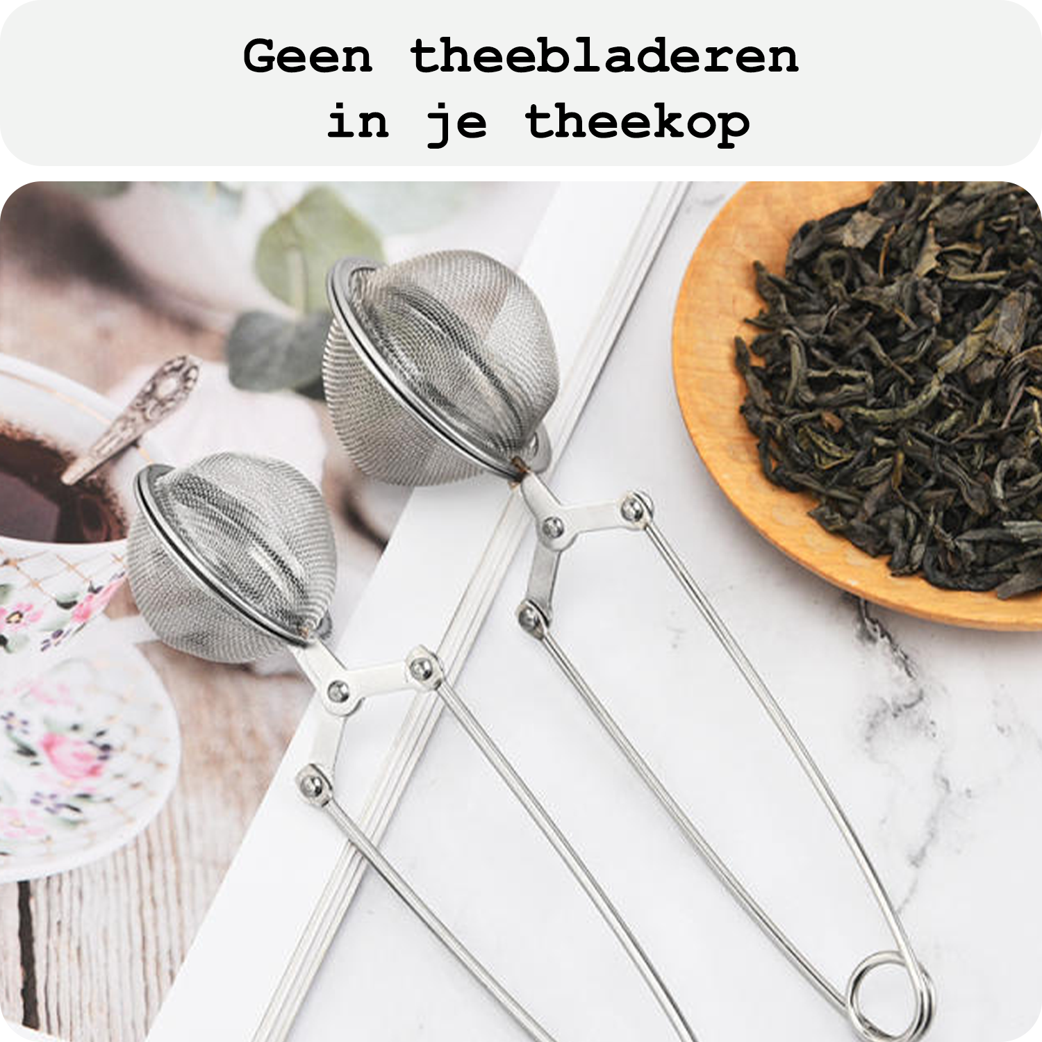 BASEY. Theezeef met Handgreep Theefilter RVS - Thee Ei Theezeefjes voor Losse Thee -  Zilver