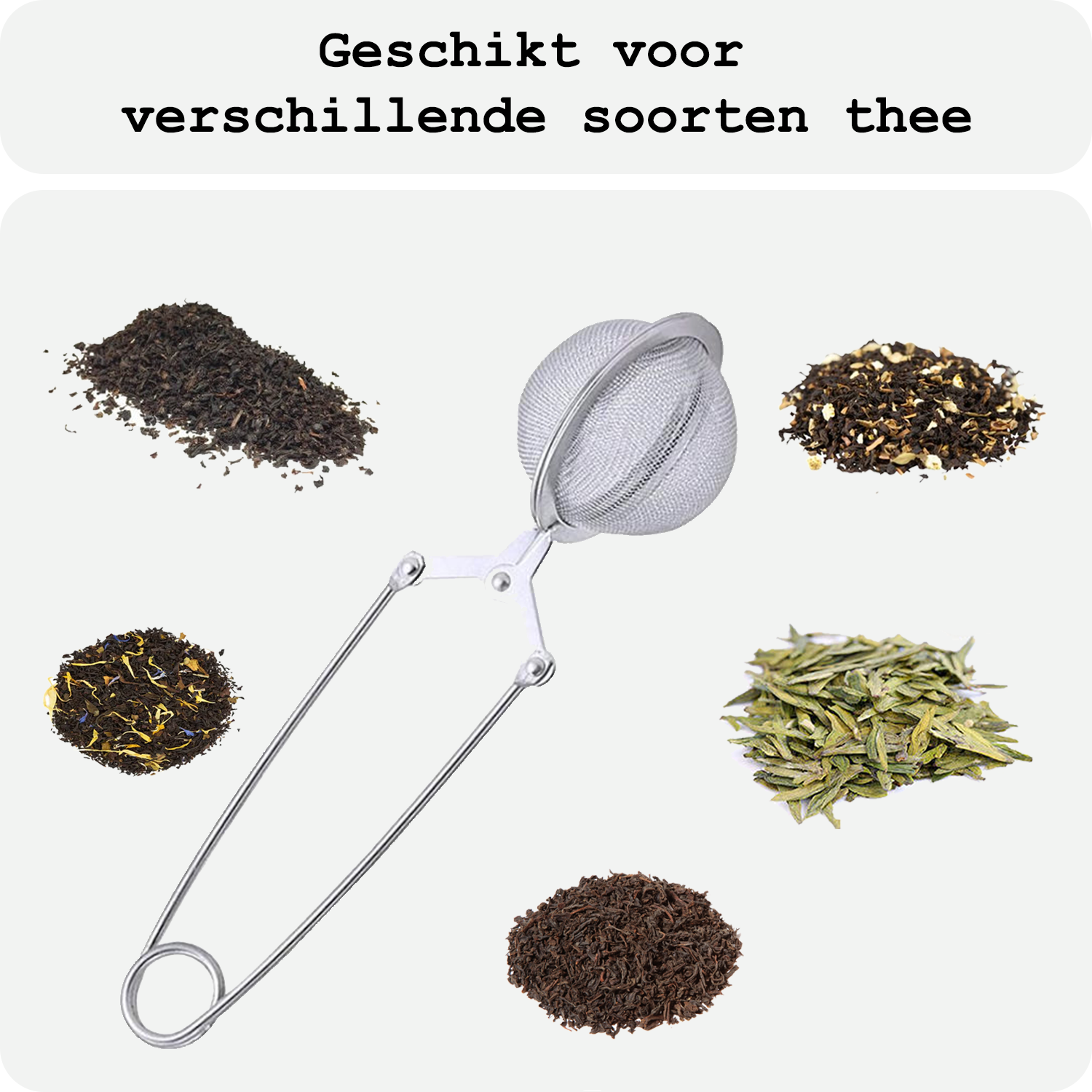 BASEY. Theezeef met Handgreep Theefilter RVS - Thee Ei Theezeefjes voor Losse Thee -  Zilver