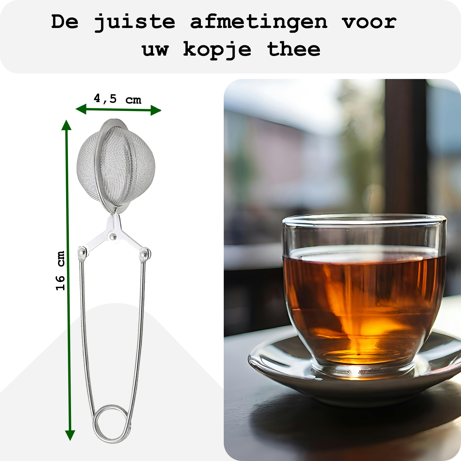 BASEY. Theezeef met Handgreep Theefilter RVS - Thee Ei Theezeefjes voor Losse Thee -  Zilver