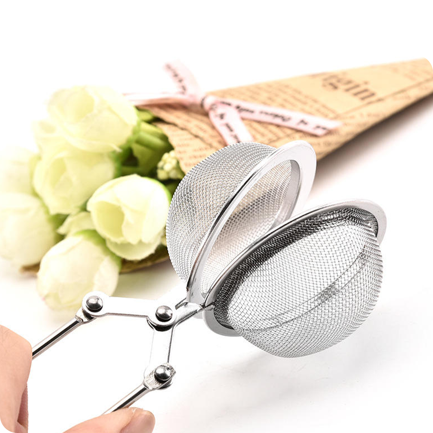 NoXx Theezeef met Knijper Thee Filter RVS Thee Ei - Theefilter voor Losse Thee - Zilver