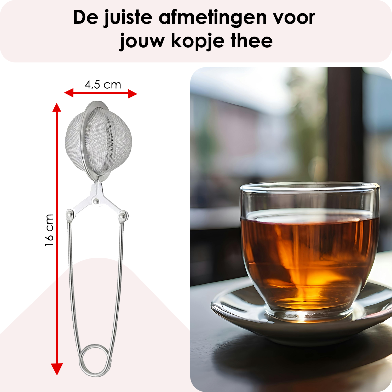NoXx Theezeef met Knijper Thee Filter RVS Thee Ei - Theefilter voor Losse Thee - Zilver