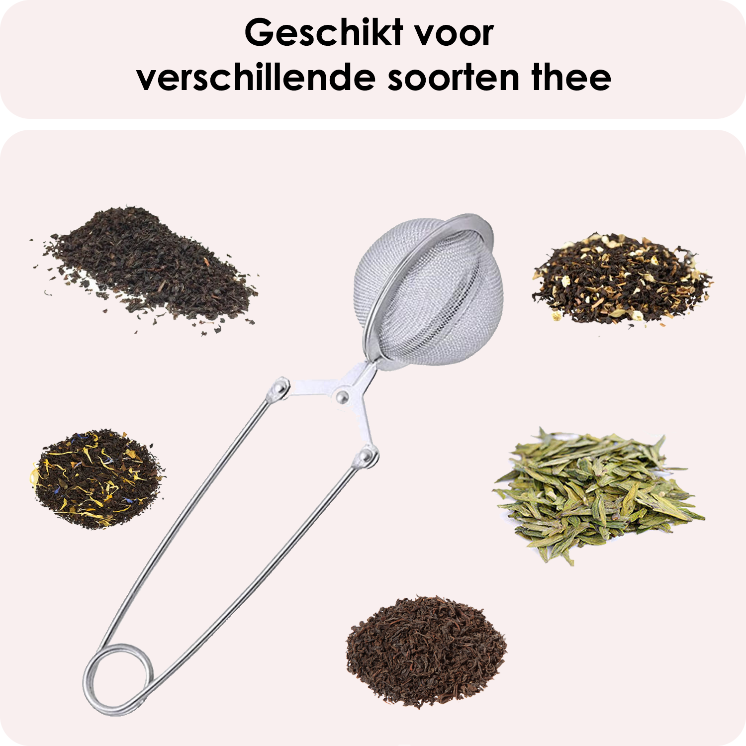 NoXx Theezeef met Knijper Thee Filter RVS Thee Ei - Theefilter voor Losse Thee - Zilver -3x