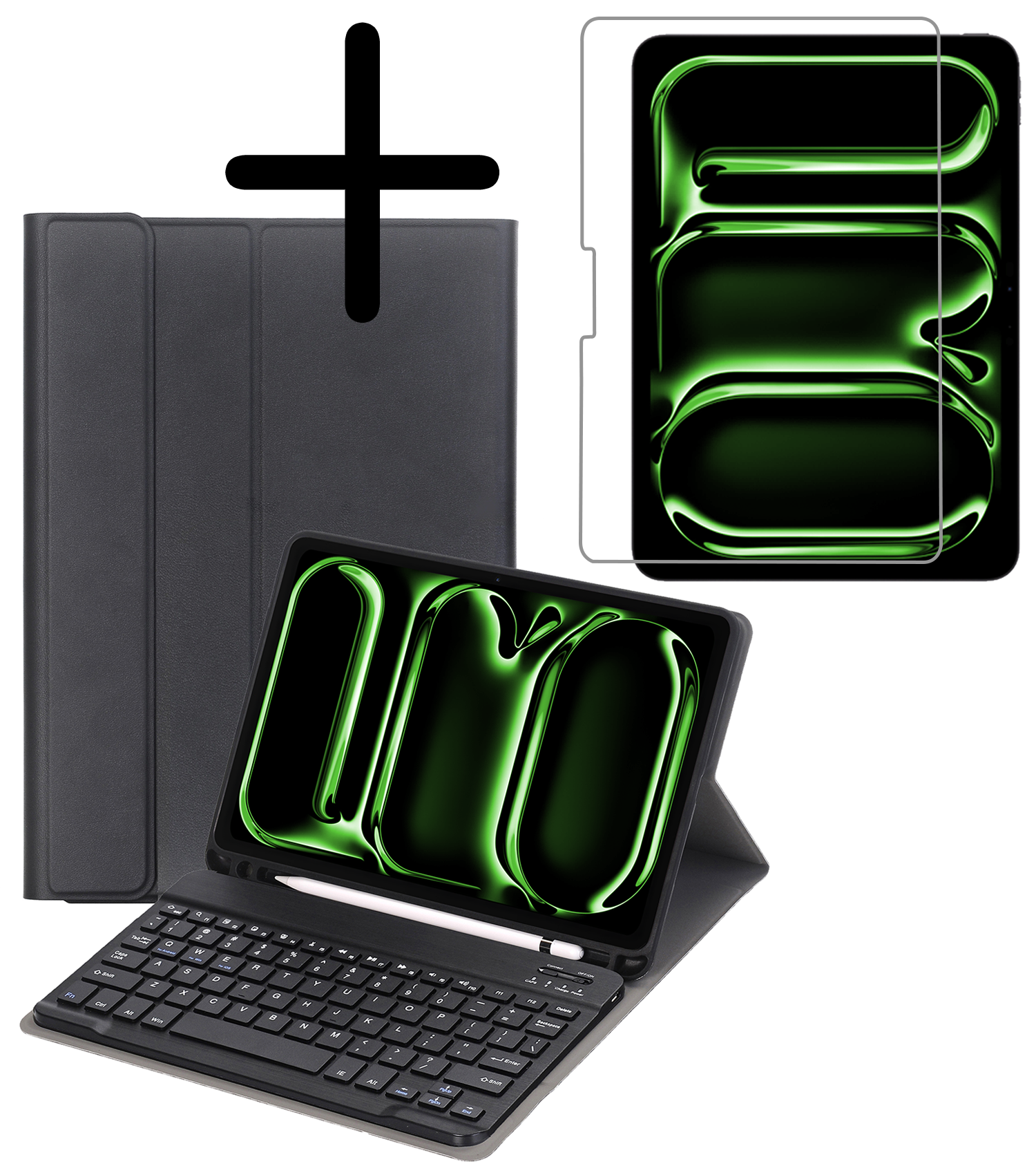BASEY. iPad Pro 11 inch 2024 Hoesje Toetsenbord En Screenprotector - iPad Pro 11 inch 2024 Hoes Luxe Keyboard Case Cover Met Bescherm Glas (10,9 inch) - Zwart