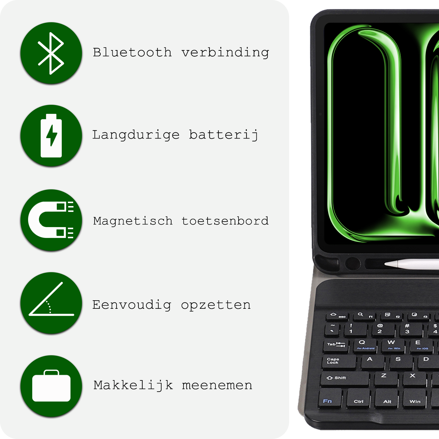 BASEY. iPad Pro 11 inch 2024 Hoesje Toetsenbord En Screenprotector - iPad Pro 11 inch 2024 Hoes Luxe Keyboard Case Cover Met Bescherm Glas (10,9 inch) - Zwart