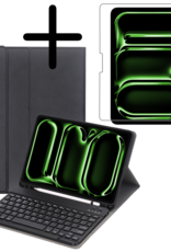 BASEY. iPad Pro 13 inch 2024 Hoesje Toetsenbord En Screenprotector - iPad Pro 13 inch 2024 Hoes Luxe Keyboard Case Cover Met Bescherm Glas (10,9 inch) - Zwart