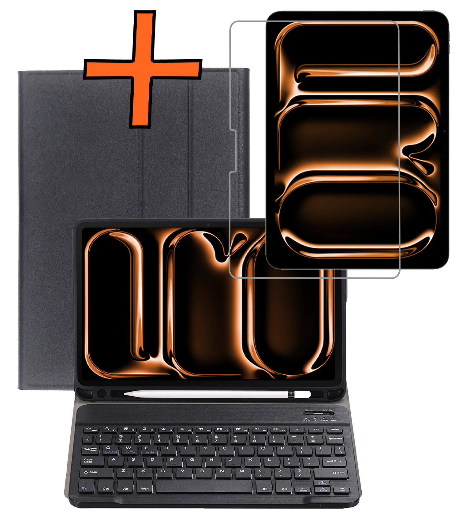 Nomfy iPad Pro 13 inch 2024 Hoesje Toetsenbord En Screenprotector - iPad Pro 13 inch 2024 Hoes Luxe Keyboard Case Cover Met Bescherm Glas (10,9 inch) - Zwart