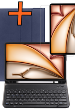 Nomfy iPad Air 6 (11 inch) Hoesje Toetsenbord En Screenprotector - iPad Air 6 (11 inch) Hoes Luxe Keyboard Case Cover Met Bescherm Glas (10,9 inch) - Donkerblauw