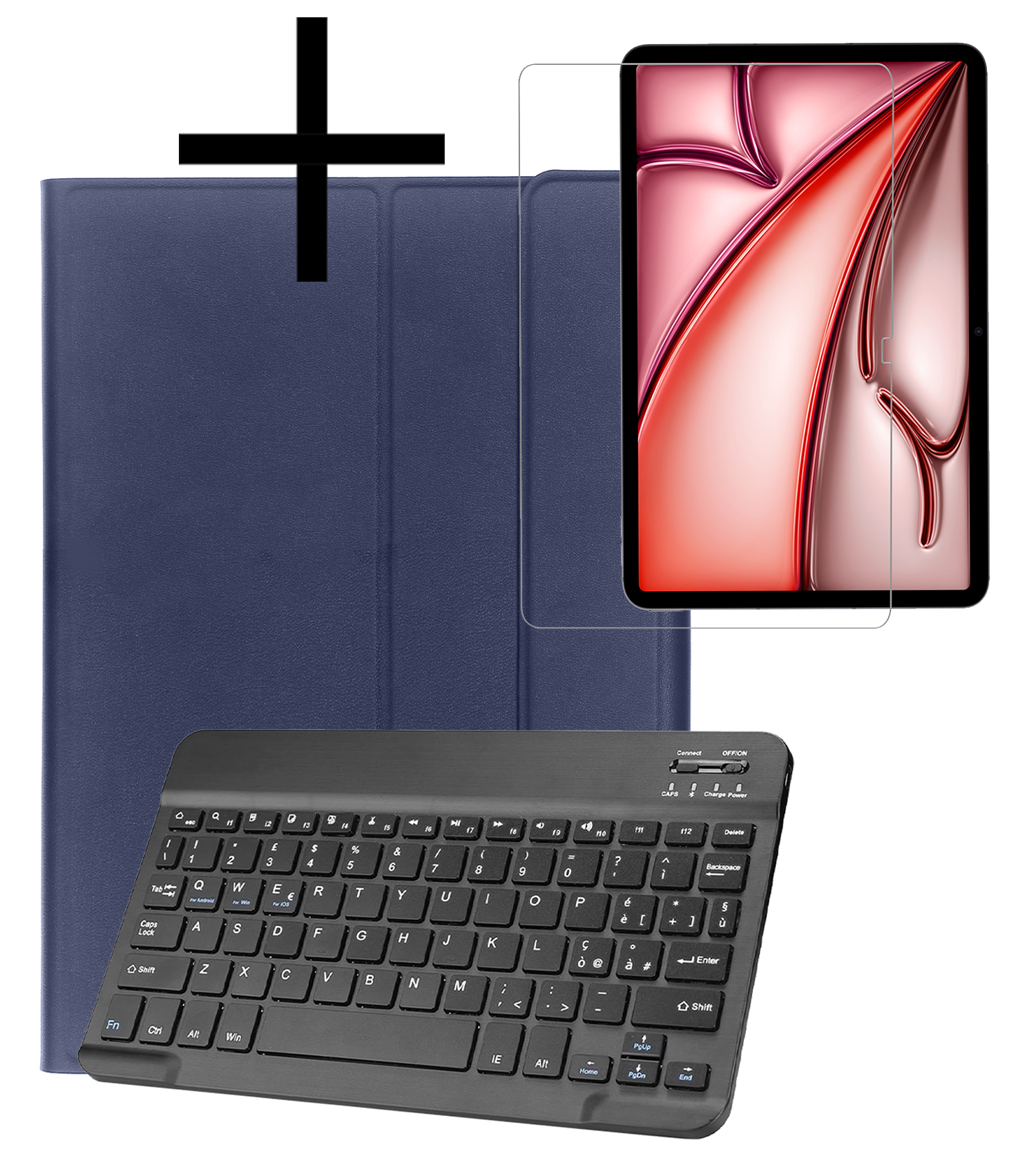NoXx iPad Air 6 (13 inch) Hoesje Toetsenbord En Screenprotector - iPad Air 6 (13 inch) Hoes Luxe Keyboard Case Cover Met Bescherm Glas (10,9 inch) - Donkerblauw