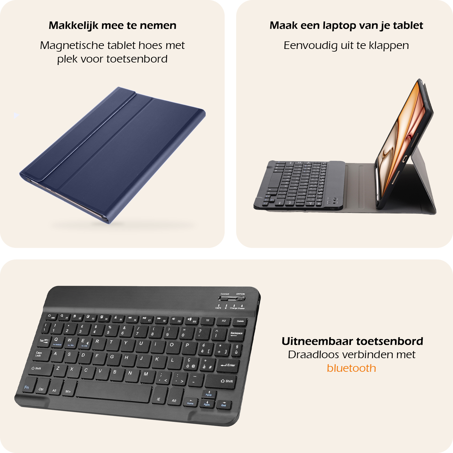 Nomfy iPad Air 6 (11 inch) Hoesje Toetsenbord En Screenprotector - iPad Air 6 (11 inch) Hoes Luxe Keyboard Case Cover Met Bescherm Glas (10,9 inch) - Donkerblauw