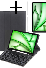 BASEY. iPad Air 6 (13 inch) Hoesje Toetsenbord En Screenprotector - iPad Air 6 (13 inch) Hoes Luxe Keyboard Case Cover Met Bescherm Glas (10,9 inch) - Zwart