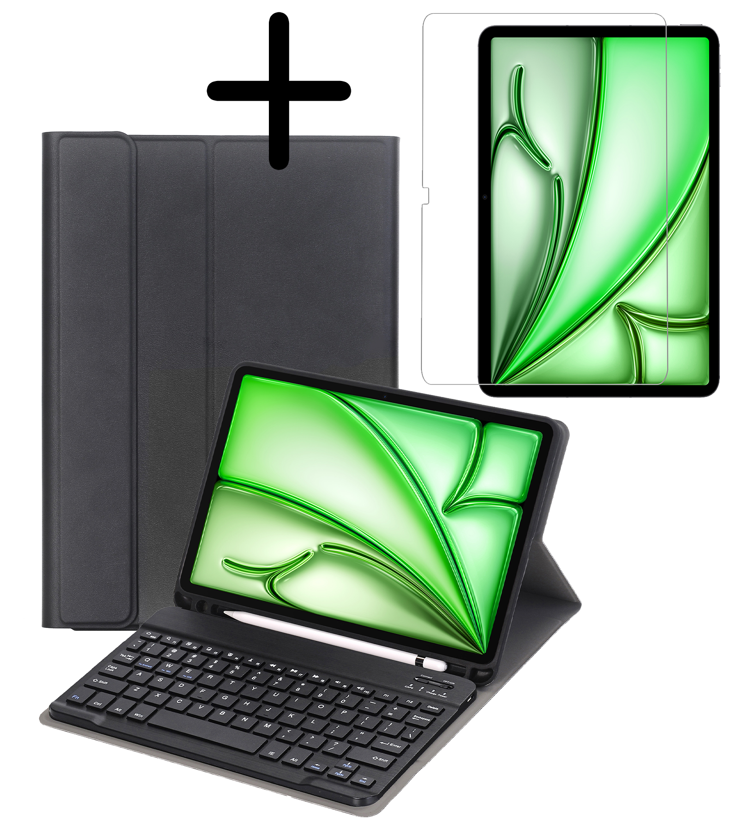 BASEY. iPad Air 6 (13 inch) Hoesje Toetsenbord En Screenprotector - iPad Air 6 (13 inch) Hoes Luxe Keyboard Case Cover Met Bescherm Glas (10,9 inch) - Zwart