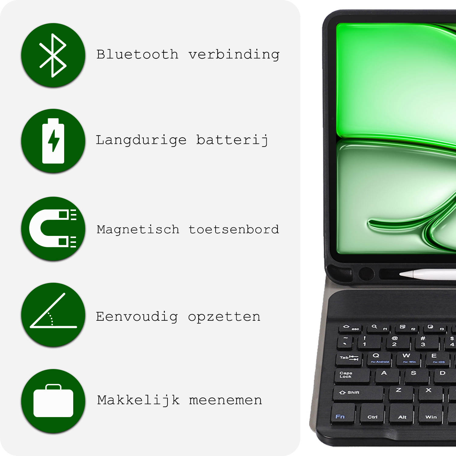 BASEY. iPad Air 6 (11 inch) Hoesje Toetsenbord En Screenprotector - iPad Air 6 (11 inch) Hoes Luxe Keyboard Case Cover Met Bescherm Glas (10,9 inch) - Donkerblauw