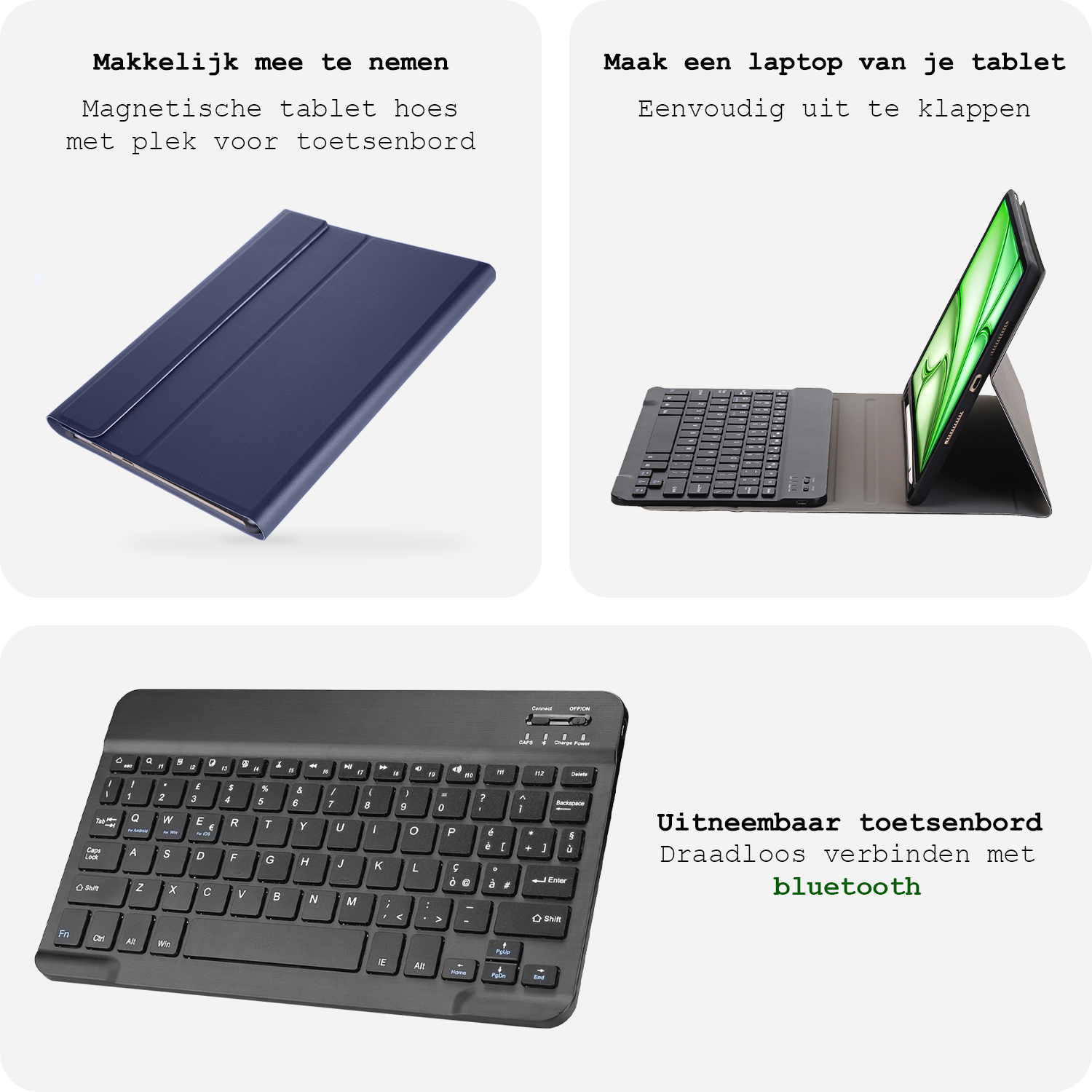 BASEY. iPad Air 6 (11 inch) Hoesje Toetsenbord En Screenprotector - iPad Air 6 (11 inch) Hoes Luxe Keyboard Case Cover Met Bescherm Glas (10,9 inch) - Donkerblauw