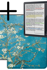 BASEY. Hoes Geschikt voor Kobo Libra Colour Hoesje Bookcase Cover Hoes Met Screenprotector - Hoesje Geschikt voor Kobo Libra Colour Hoes Cover Case - Bloesem