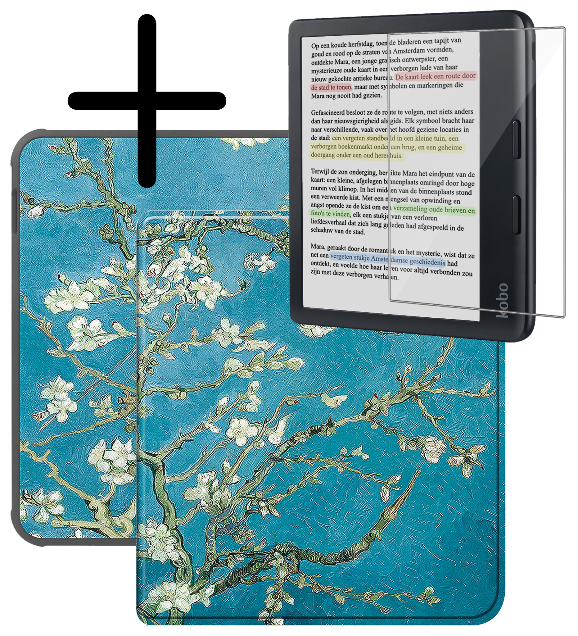 BASEY. Hoes Geschikt voor Kobo Libra Colour Hoesje Bookcase Cover Hoes Met Screenprotector - Hoesje Geschikt voor Kobo Libra Colour Hoes Cover Case - Bloesem